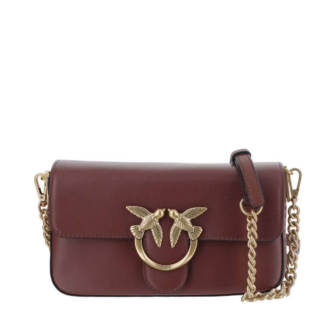Pinko Dark Red Leather Gold Logo Shoulder Bag