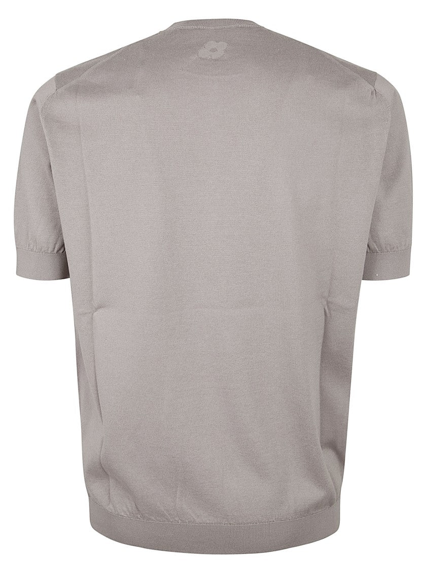 Lardini Short-Sleeved Crew Neck Cotton Sweater With Ribbed Cuffs