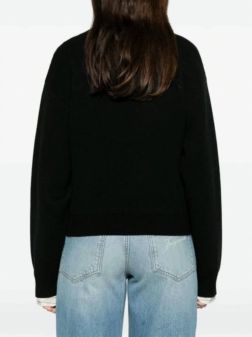 Celine Relaxed Fit Cropped Sweater With Embroidered Logo