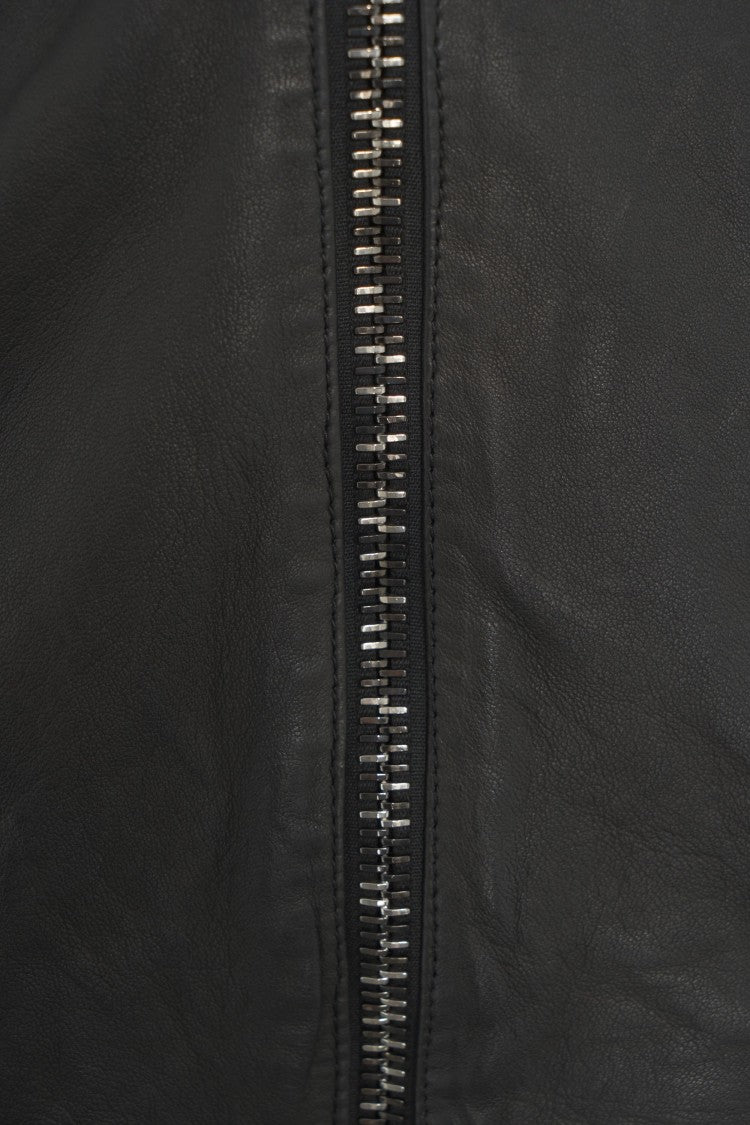 Giorgio Brato Black Leather Jacket With Stand-Up Collar