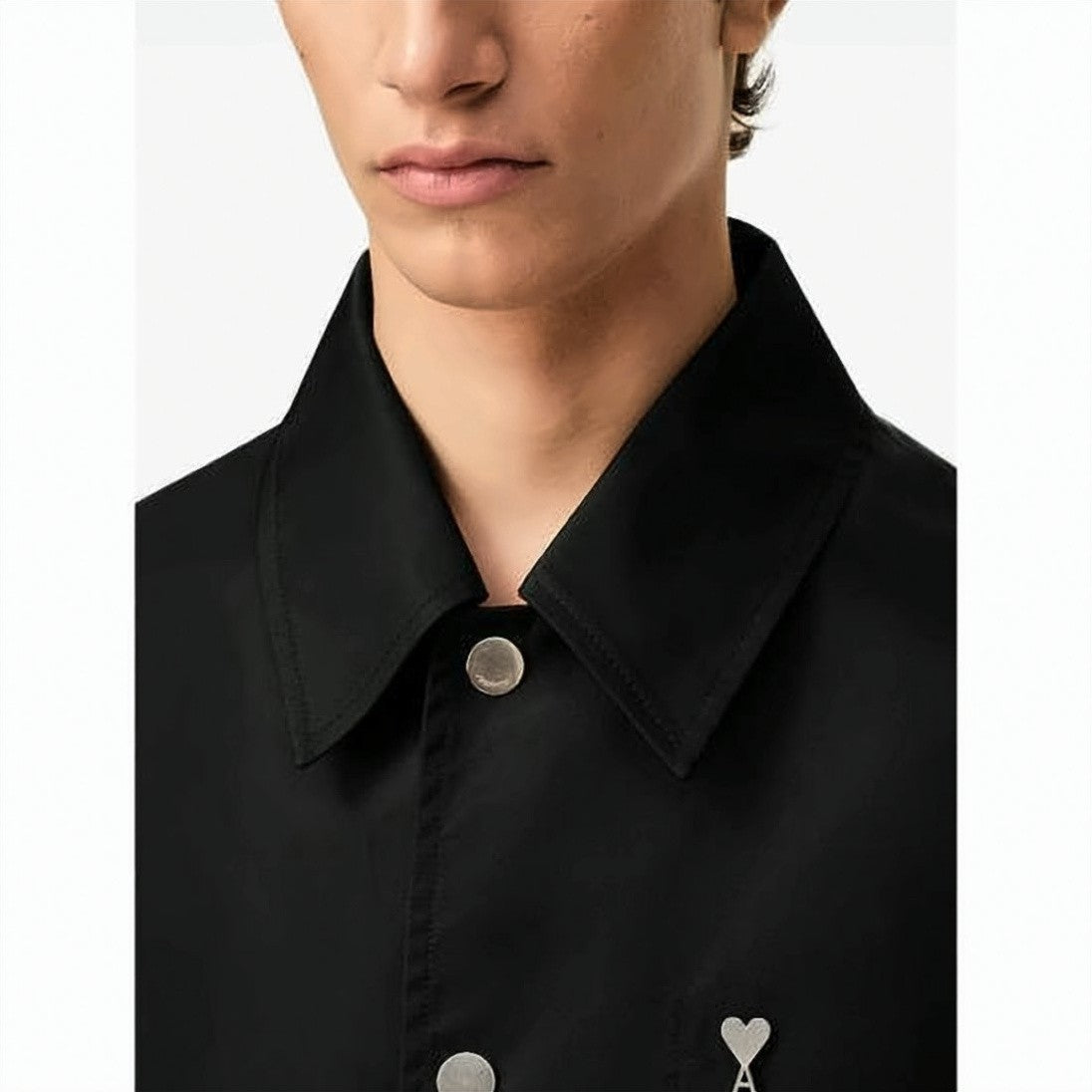 Ami Paris Nylon Jacket With Metallic Stud Buttons And Minimalist Design