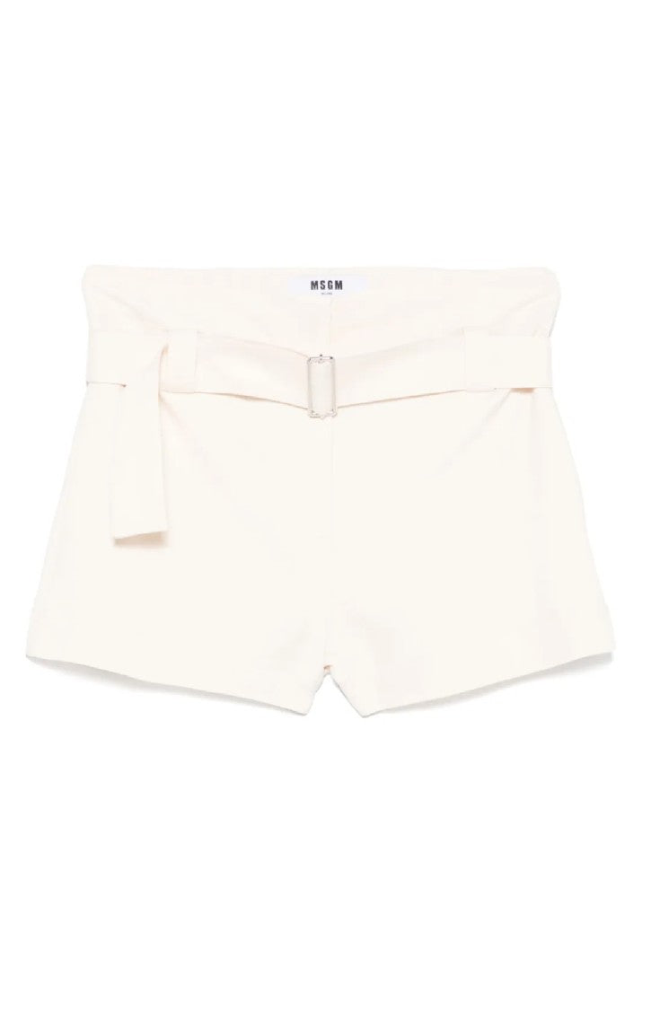 Msgm Tailored Off-White Bermuda Shorts With Belted Waist