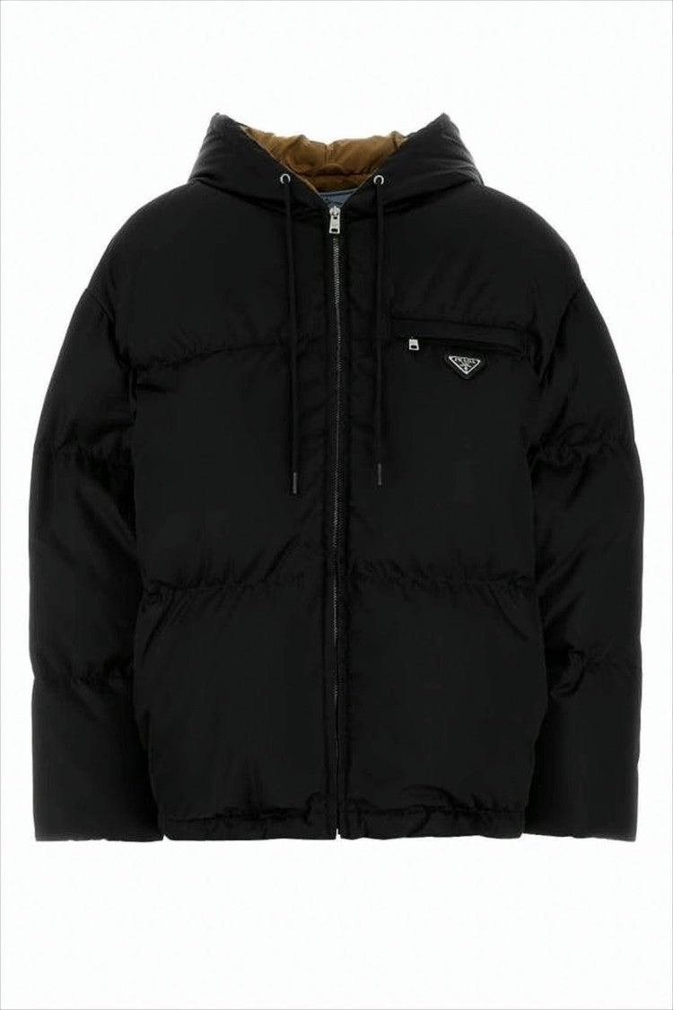 Prada Cropped Black Puffer Jacket With Adjustable Hood