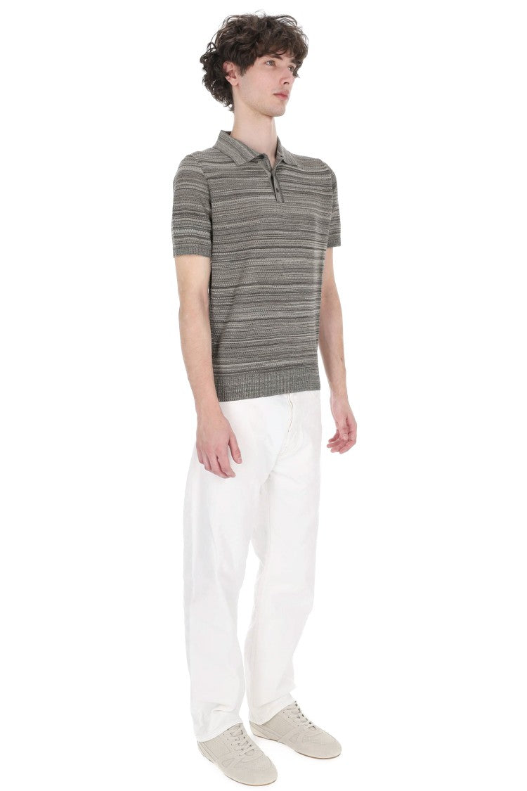 Roberto Collina Micro-Perforated Striped Cotton Polo Shirt