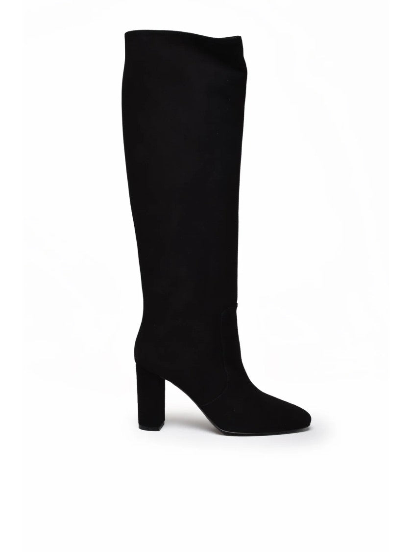 Via Roma 15 Black Pointed Toe Suede Mid-Calf Boots