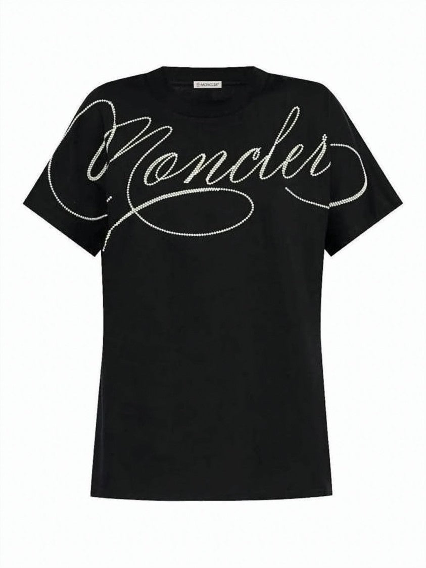 Moncler Cursive Logo Embroidered Cotton T-Shirt