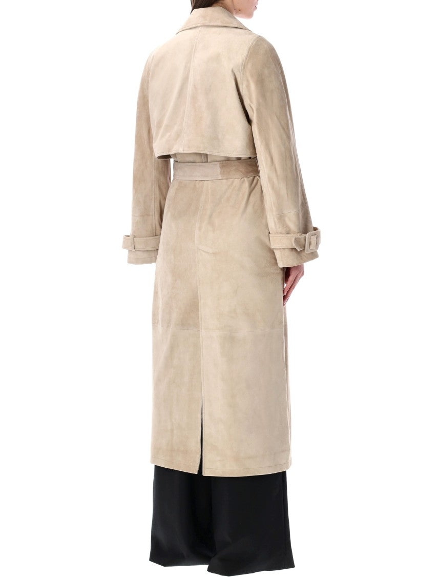 Sword Doppiopetto Suede Leather Belted Trench