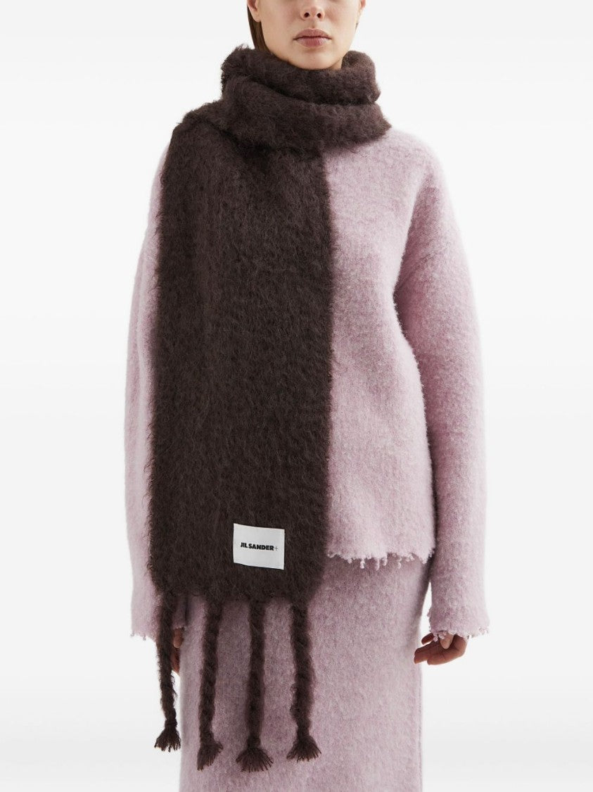 Jil Sander Bordeaux Mohair Blend Scarf With Fringed Tassels