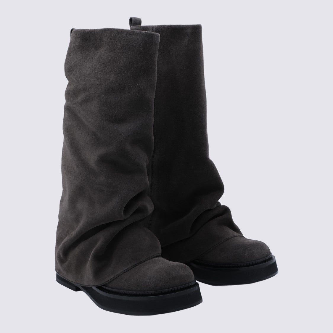 The Attico Slouchy Suede Boots With Metallic V-Detail