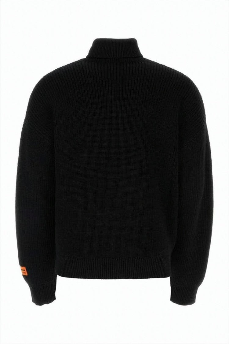 Heron Preston Cropped Wool Turtleneck Sweater With Logo Detail And Accent Patch