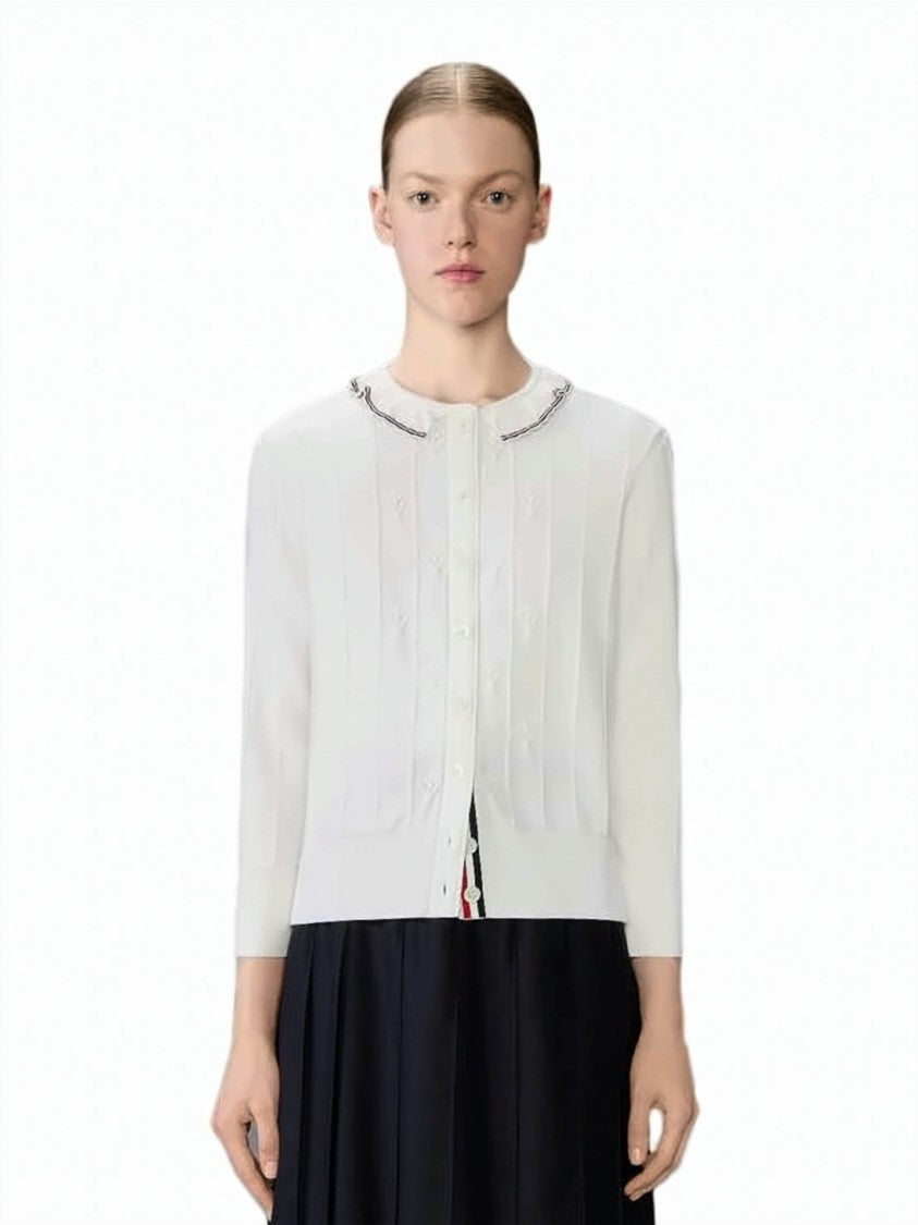 Thom Browne Button-Down Cardigan With Vertical Ribbing And Trim