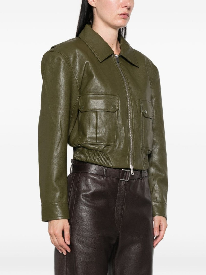 The Frankie Shop Cropped Olive Green Polyurethane Jacket