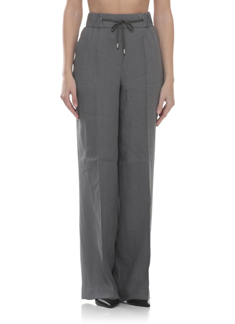 Peserico Grey Linen Wide-Leg Pants