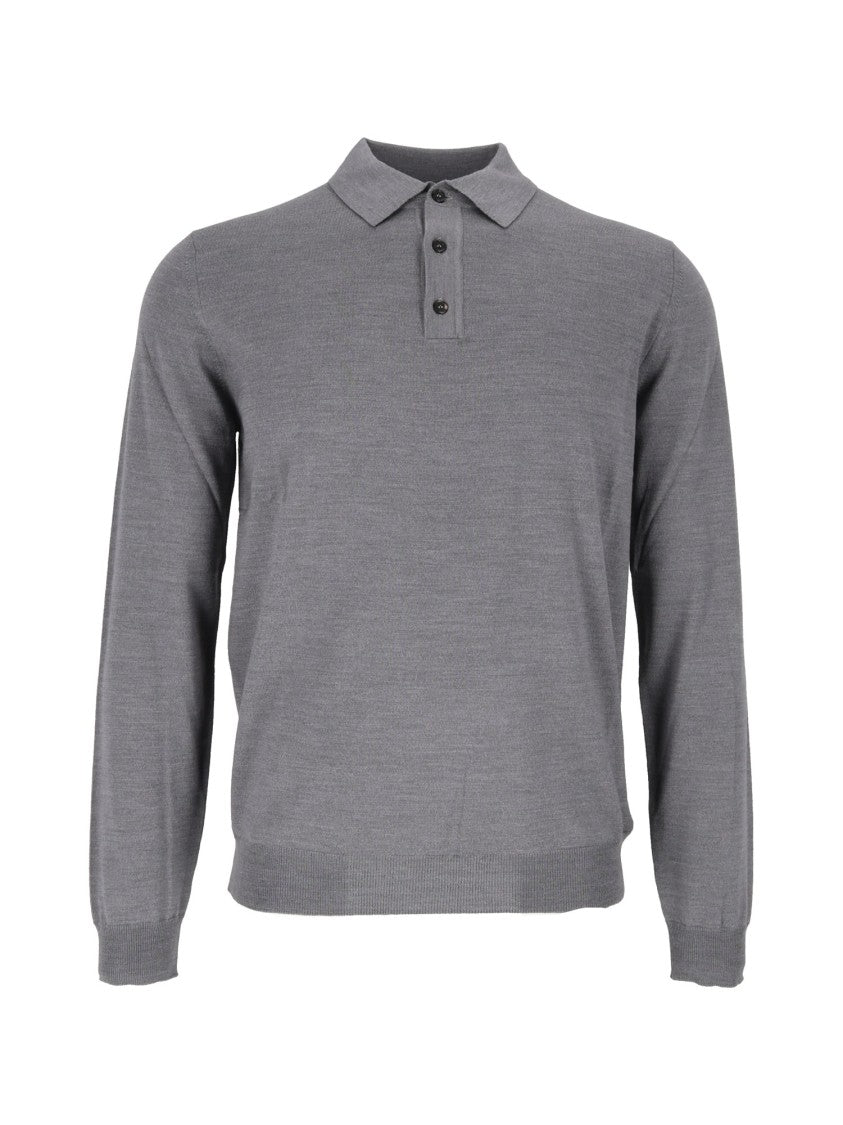 Slowear Zanone Medium Grey Melange Long-Sleeve Polo Shirt