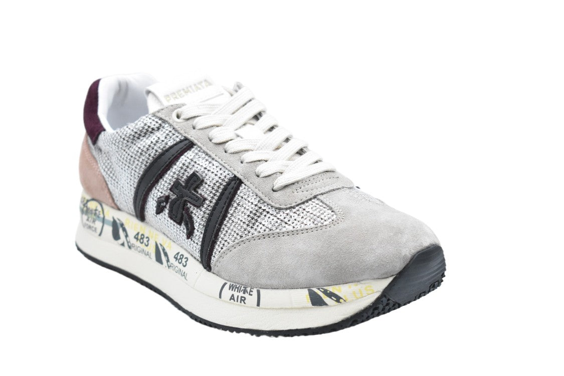 Premiata Glittery Grey Sneakers With Padded Collar