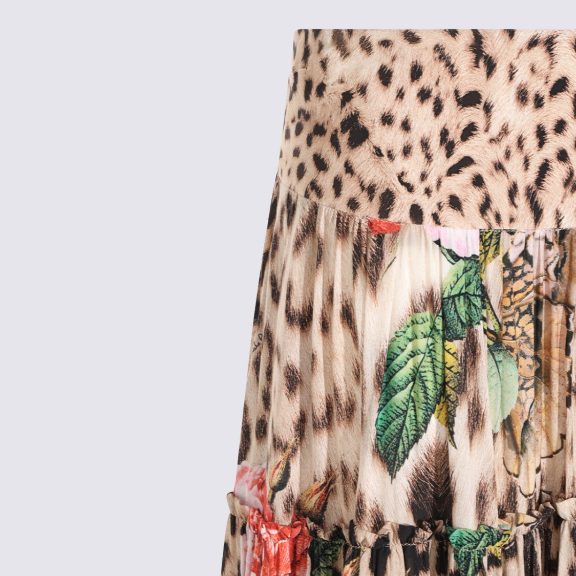 Roberto Cavalli Tiered Skirt With Leopard And Floral Patterns