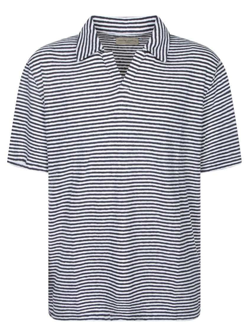 Officine Generale Relaxed-Fit Striped Blue T-Shirt With Collared Neckline