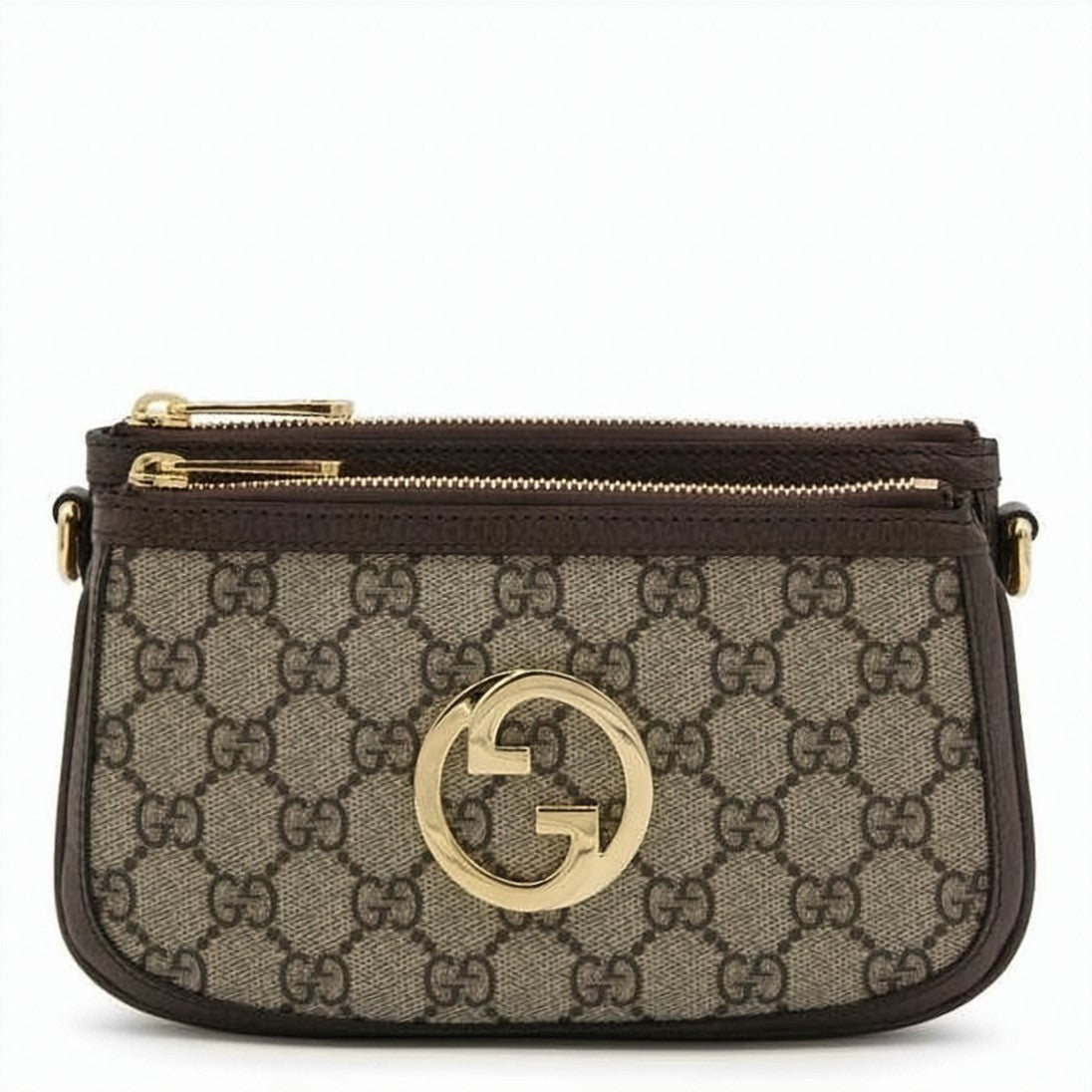 Gucci Monogram Canvas Crossbody Bag With Leather Trim
