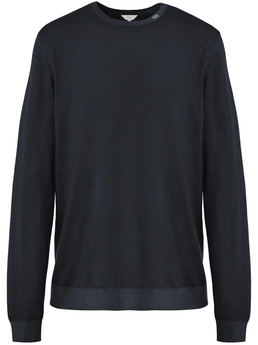 Malo Black Minimalistic Cashmere Crew Neck Sweater