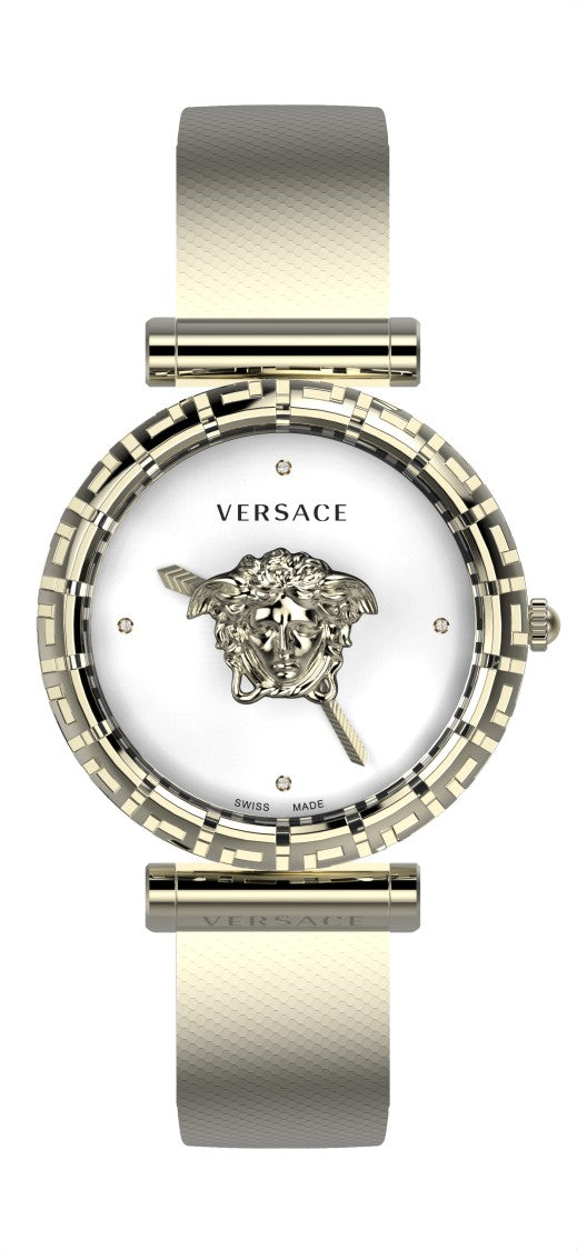 Versace Palazzo Empire Greca Diamond Watch With Gold-Tone Mesh Bracelet