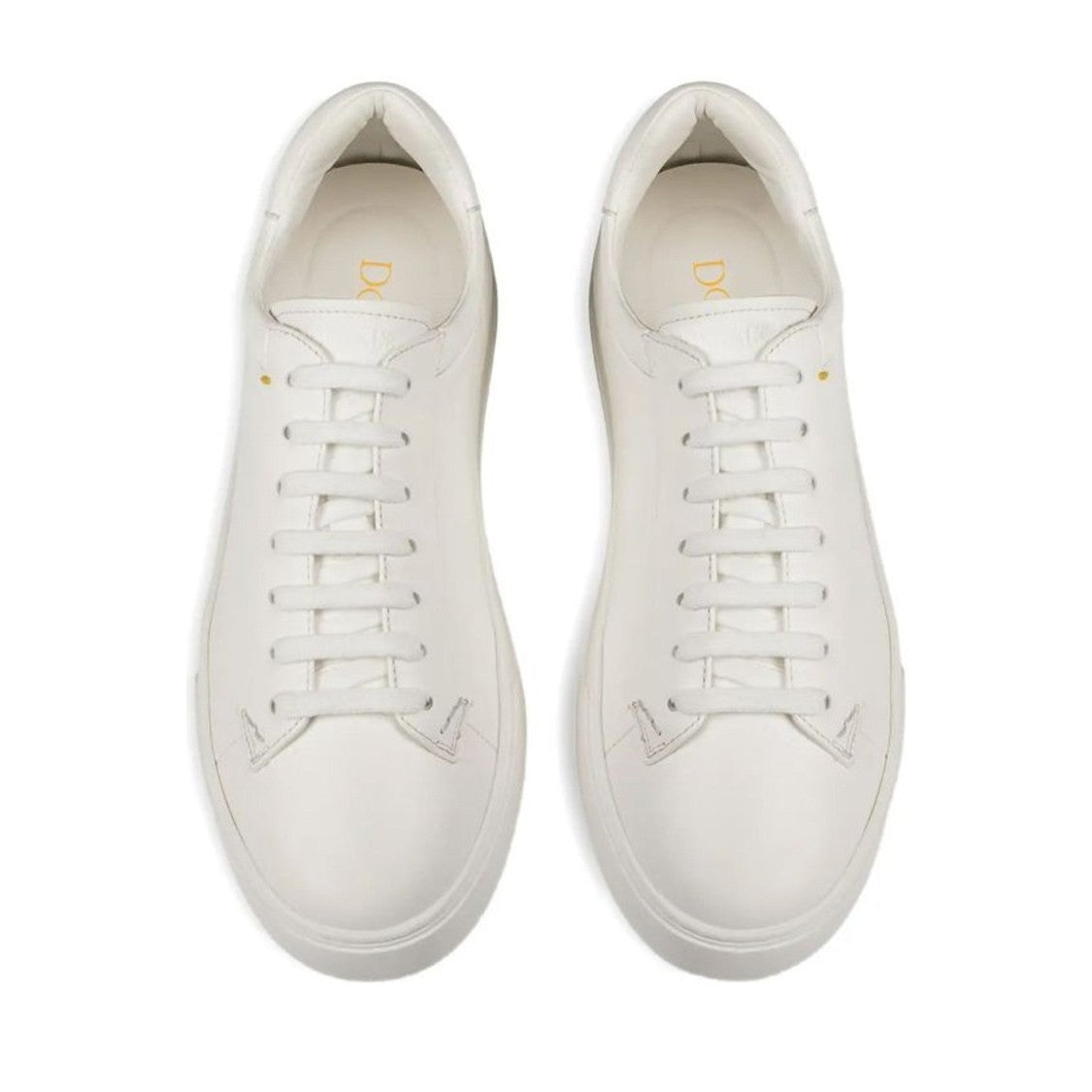 Doucal's White Minimalist Taupe Calf Leather Rubber Sole Sneakers