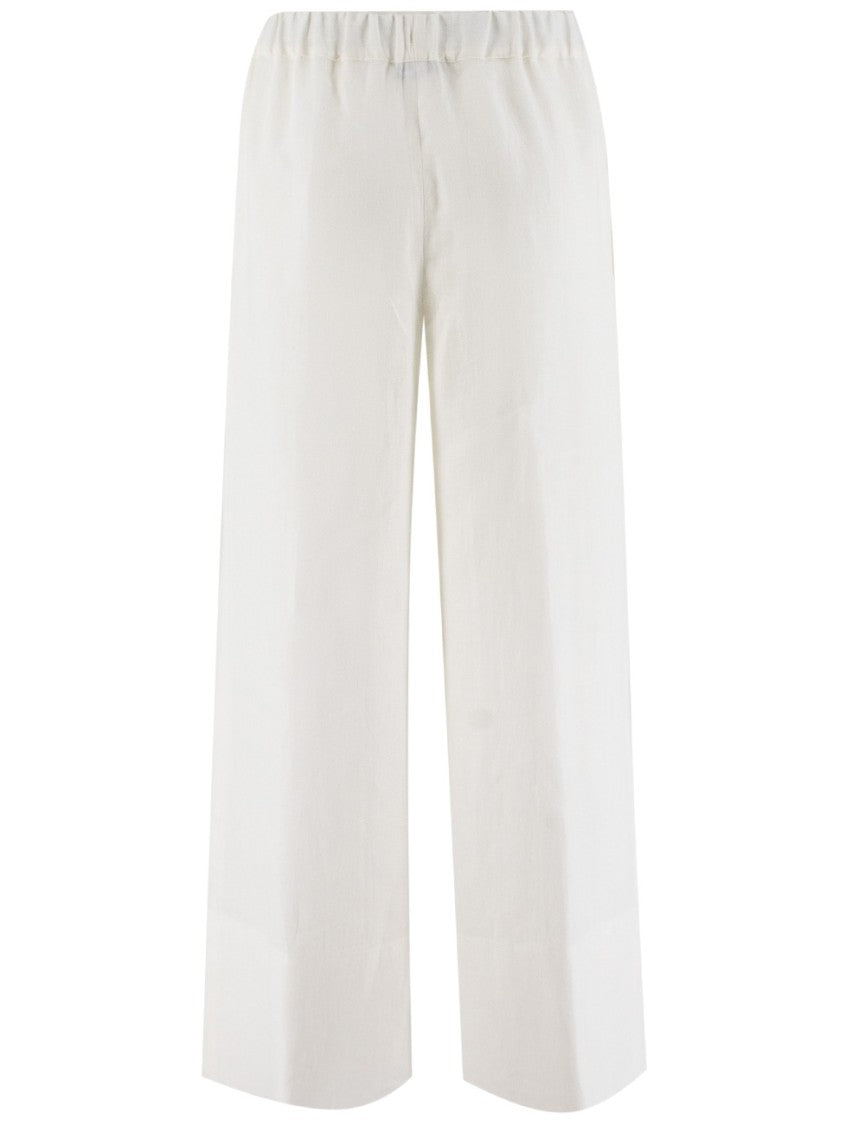 Antonelli White Linen Trousers With Wide Straight Leg