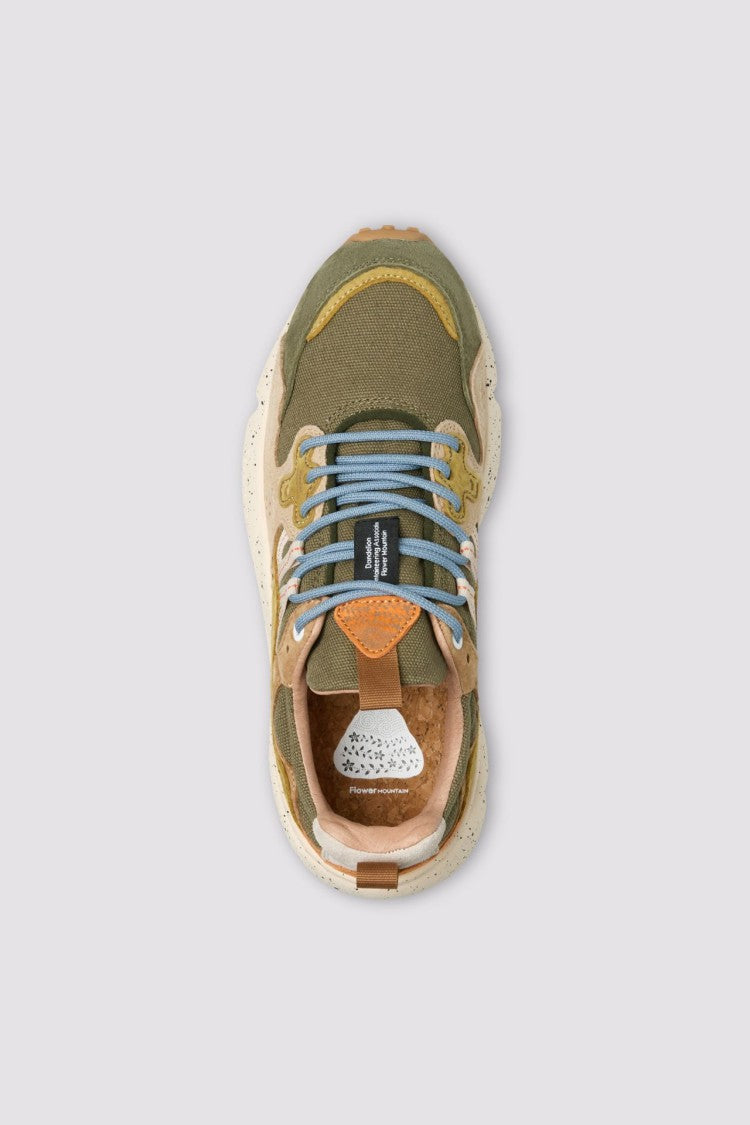 Flower Mountain Multi-Layered Olive Green Sneakers With Suede Overlays