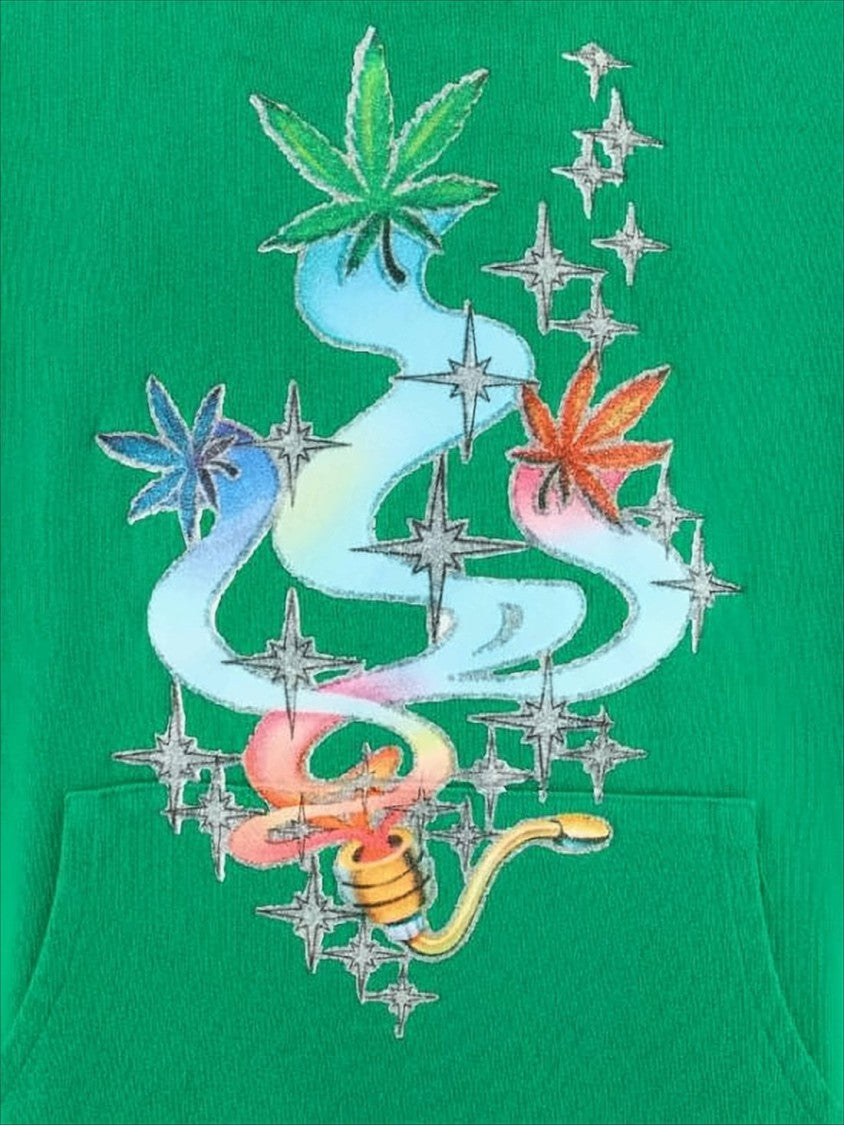 Erl Green Hoodie With Graphic Leaf Design