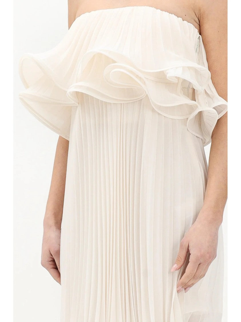 Simona Corsellini White Polyester Pleated Mini Dress