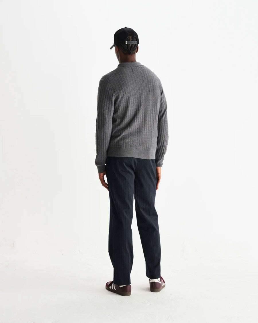 Wax London Textured Diamond Stripe Knit Polo In Grey Marl