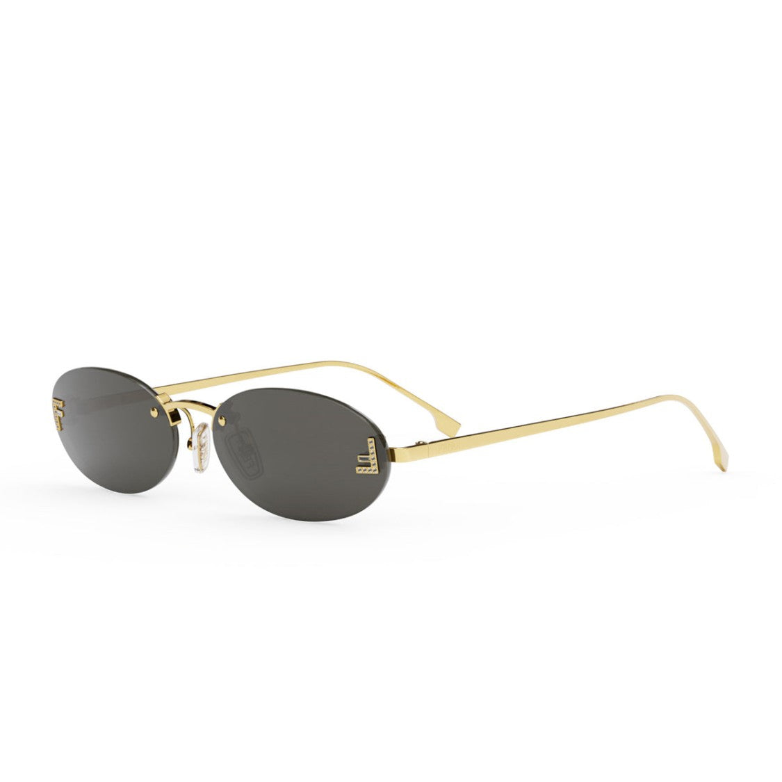 Fendi Gold First Crystal Fe4075us Oval Rimless Metal Sunglasses