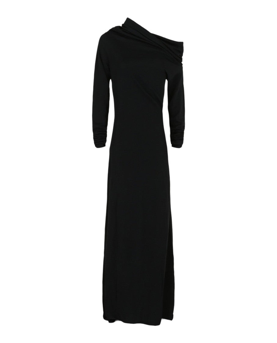 Ferragamo Long Sleeve Off-The-Shoulder Gown With Draped Neckline