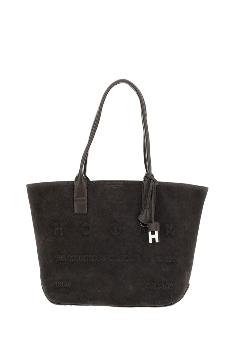 Hogan Small Suede Leather Tote Bag With Embossed Address Logo
