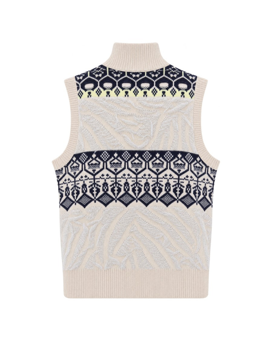 Liu Jo Natural Fair Isle Sleeveless Turtleneck Knit Vest