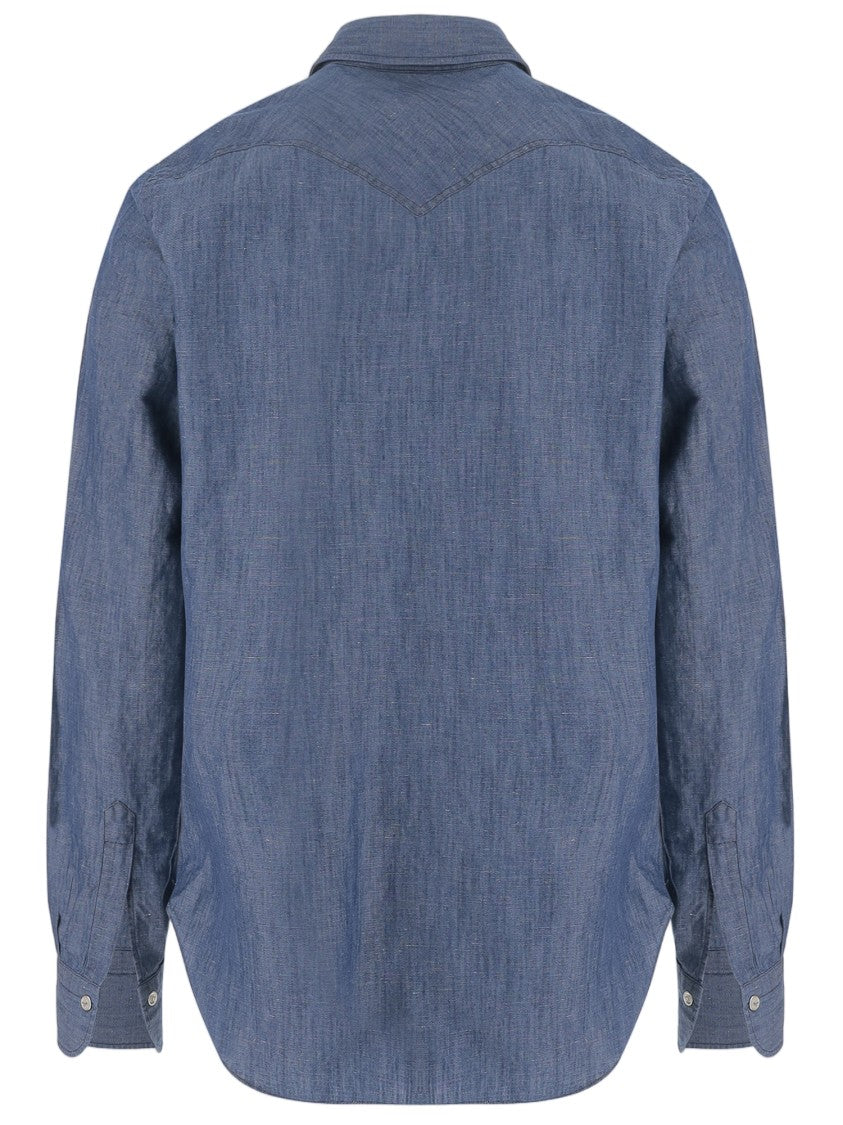 Finamore Dark Denim Cotton And Linen Shirt