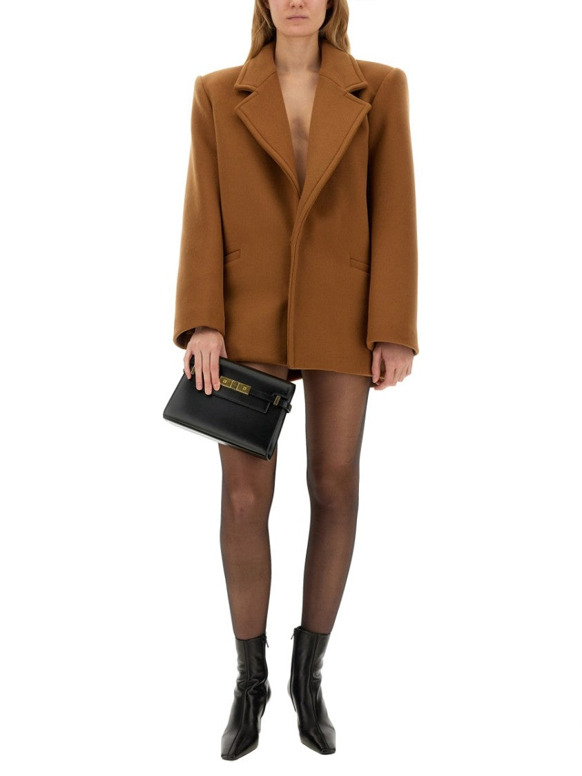 Saint Laurent Structured Short Wool Coat With Wide Lapels