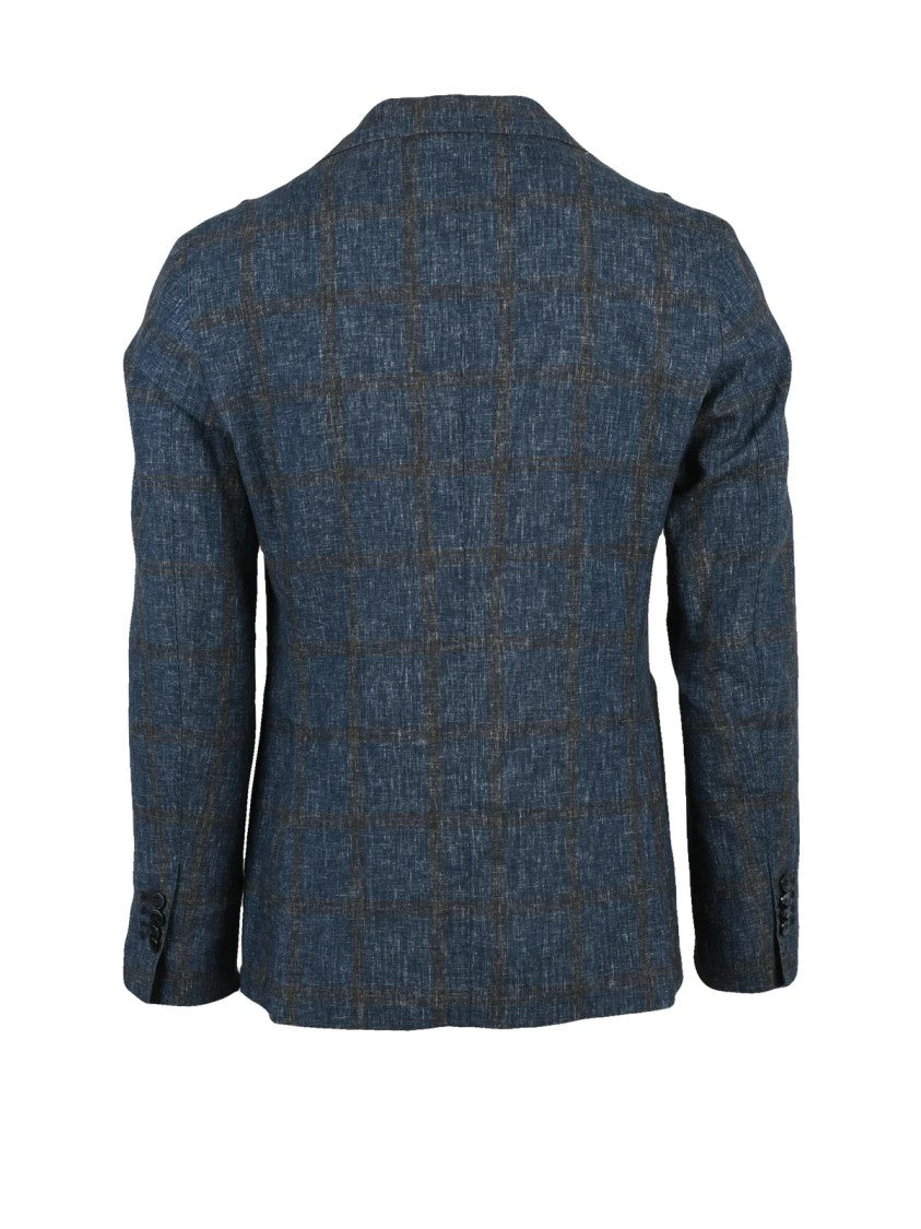 L.B.M. 1911 Blue Linen Cotton Fitted Jacket