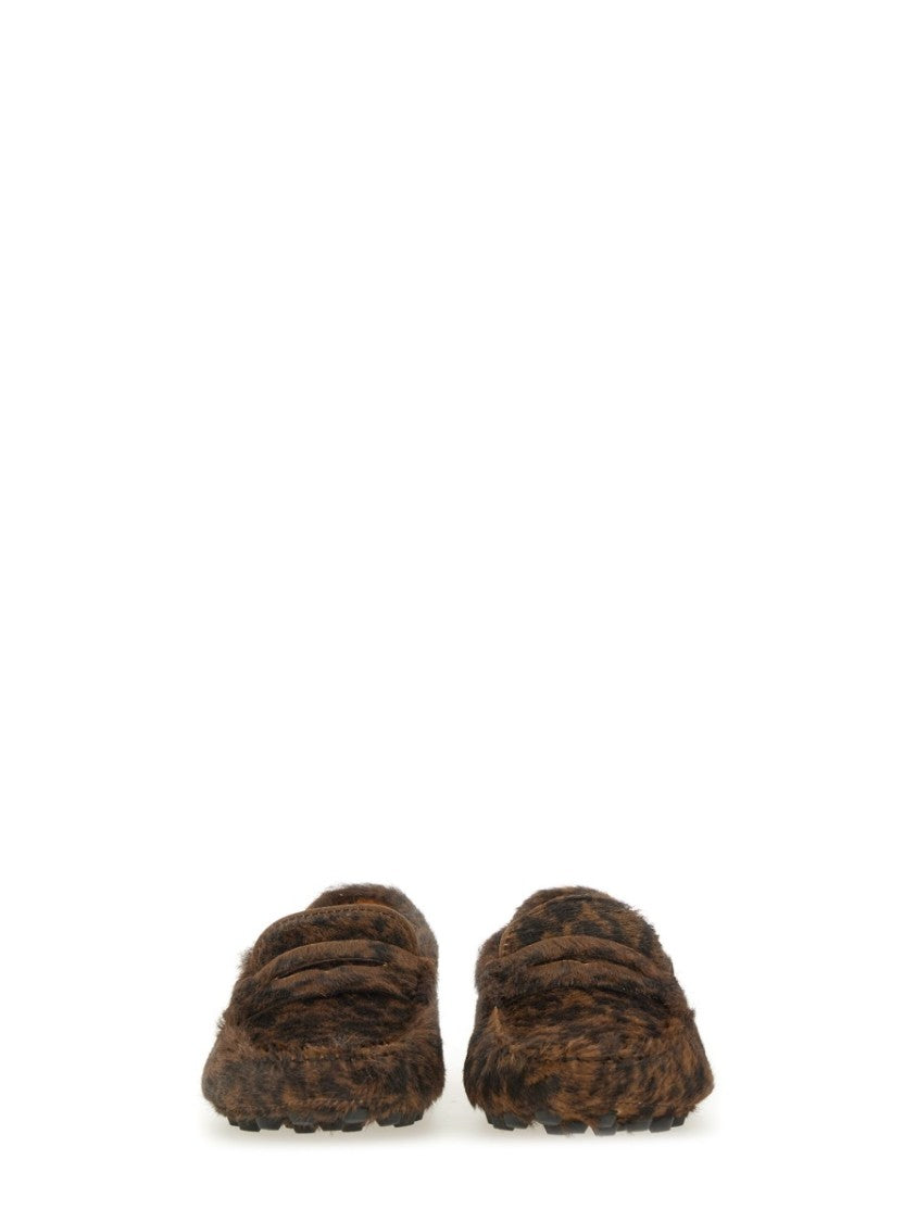 Tod's Textured Calfskin Leather Moccasins With Leopard Print