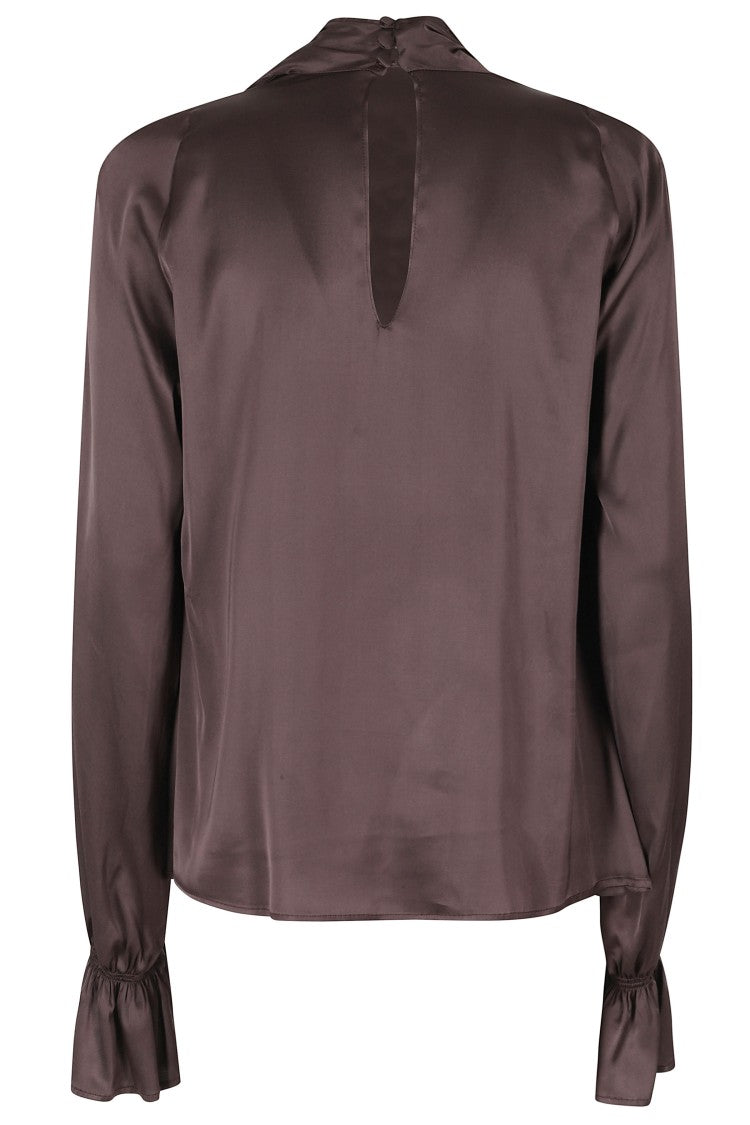 Raquel Diniz Chocolate Moona Ls Draped Waterfall Viscose Blouse
