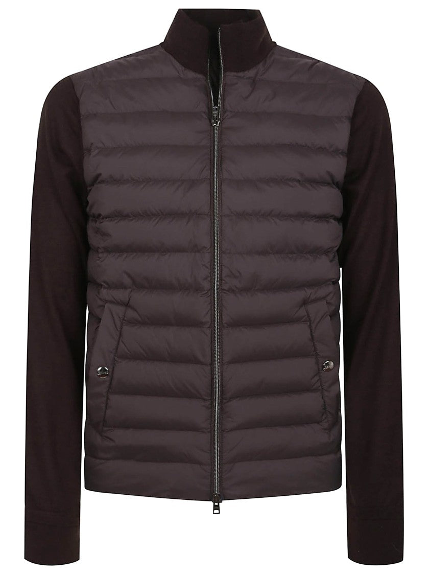 Herno Quilted Front Brown Jacket With High Collar