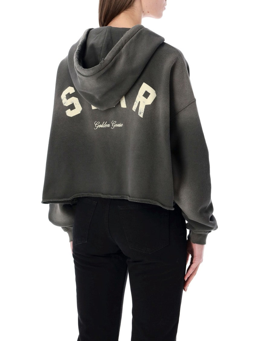 Golden Goose Star Print Raw Hem Cropped Hoodie