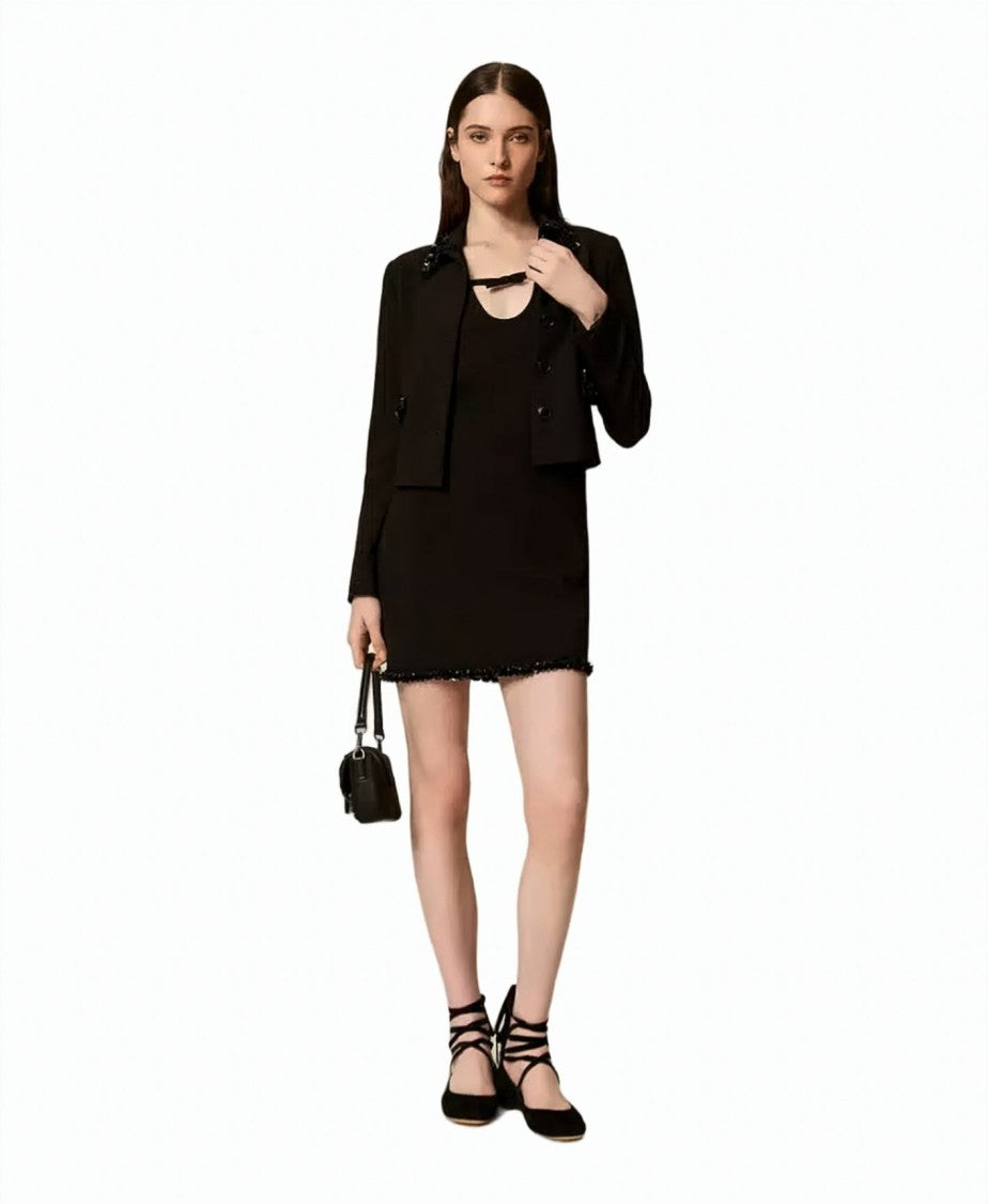 Twin-Set Sequin Hem Viscose-Blend Crêpe Sleeveless Mini Dress
