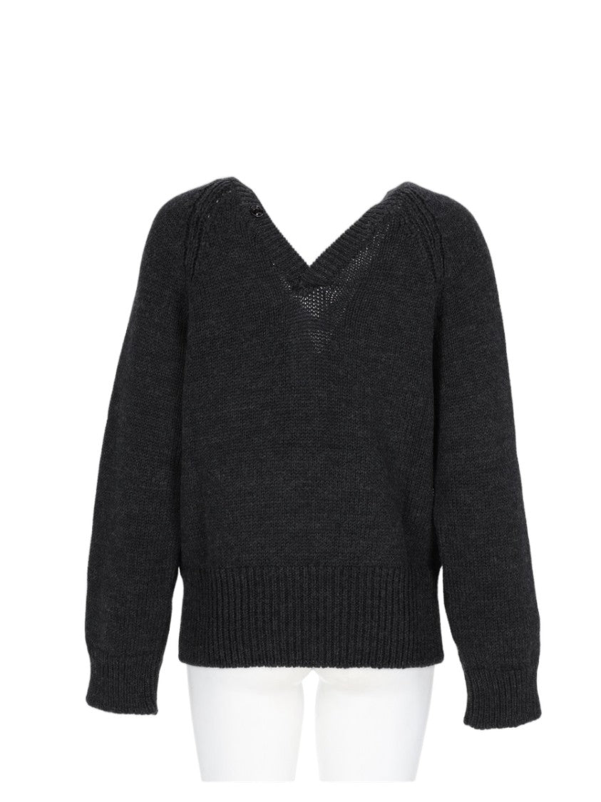 Our Legacy Chunky Knit Sweater With Deep V-Neckline And Button Placket