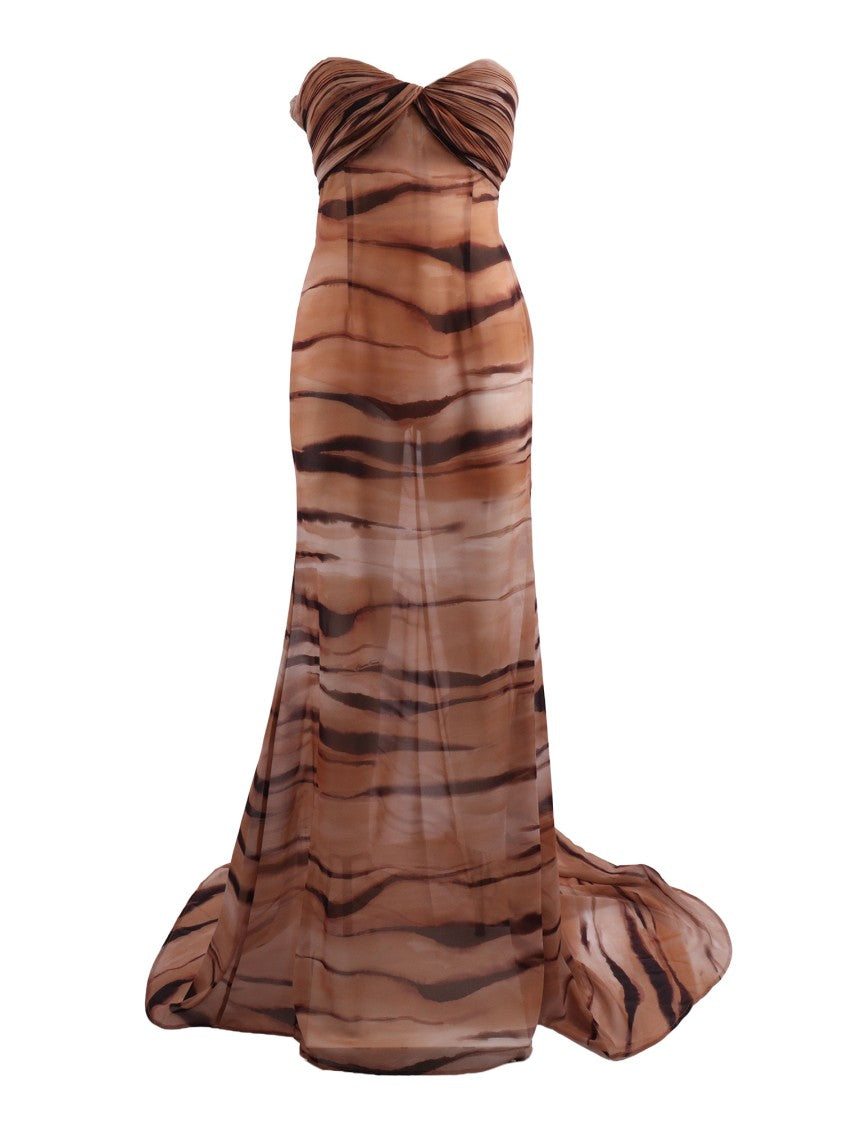 Elisabetta Franchi Strapless Abstract Stripe Evening Dress