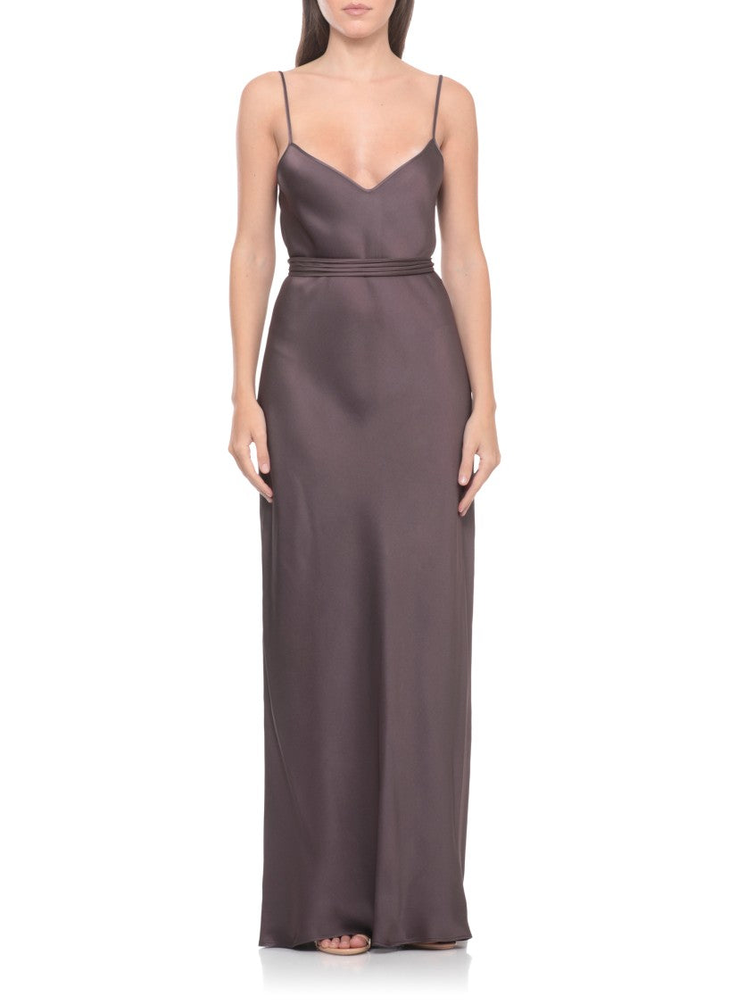 Antonelli Firenze Mud Purple Viscose Maxi Dress With V-Neckline