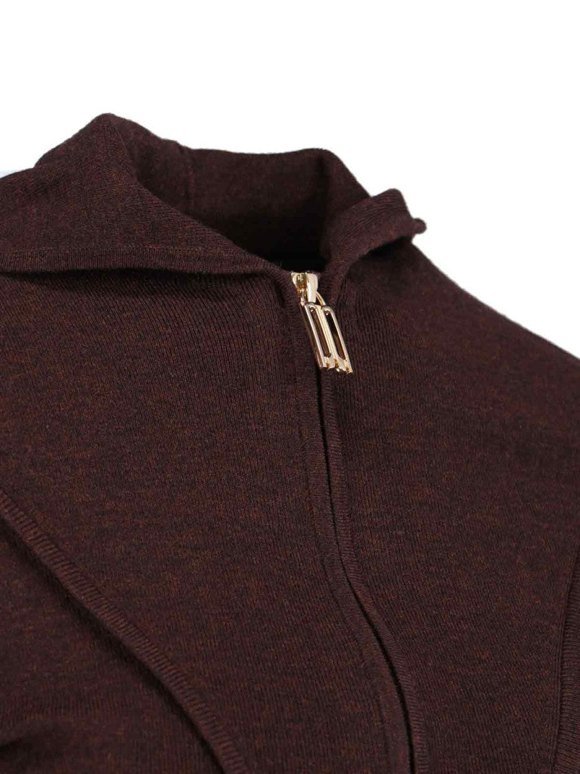 Victoria Beckham Logo Zip Sweater Brown