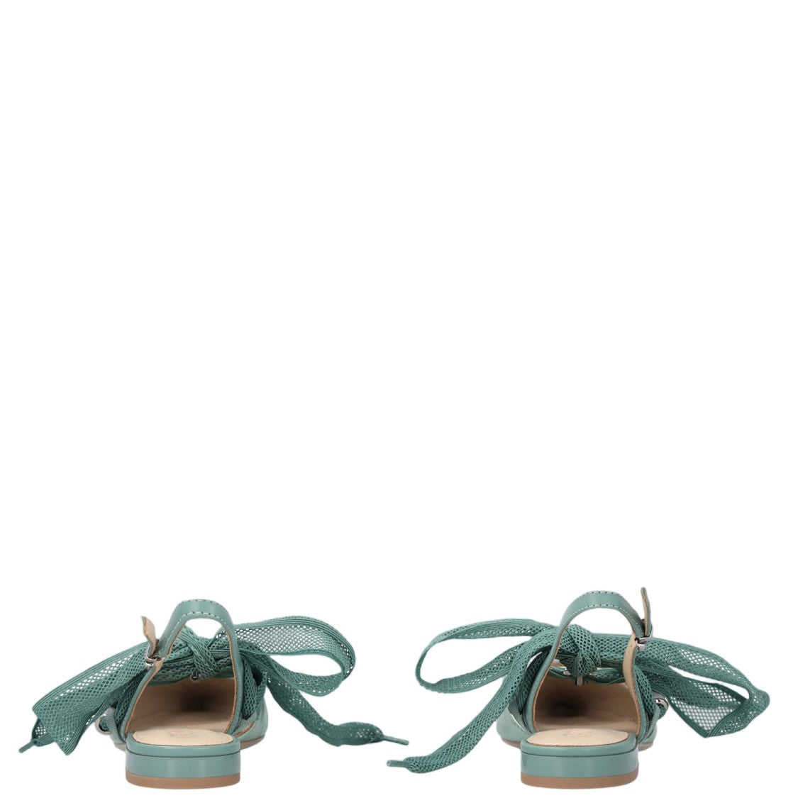 Pinko Green Slingback Lace-Up Leather Flats