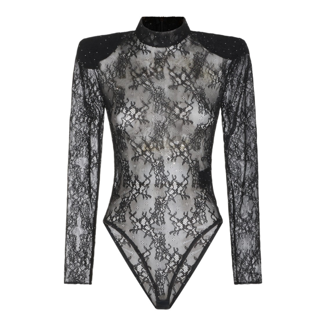 Nissa High-Neck Floral Lace Thong Bodysuit