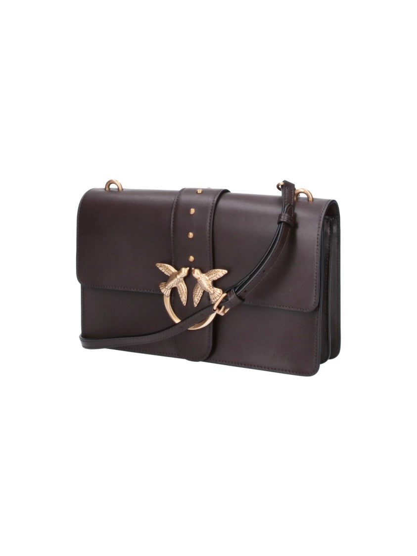 Pinko Brown Love One Gold-Tone Chain Leather Shoulder Bag