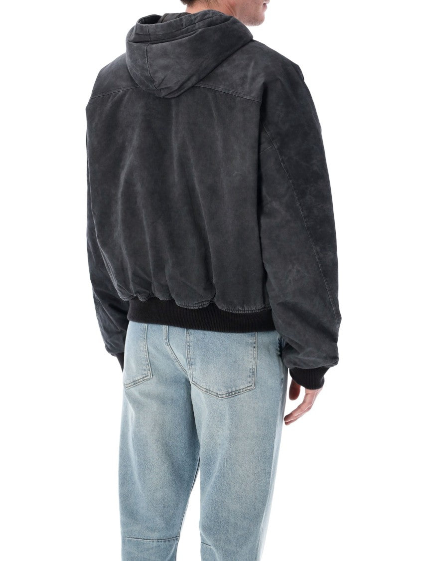 Represent Washed Black Curved Sleeve Bomber Jacket